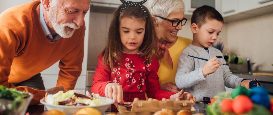 grandparents cooking with grandkids