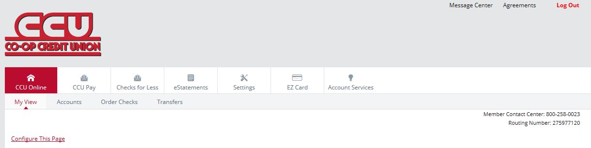 top menu bar of Online Banking platform